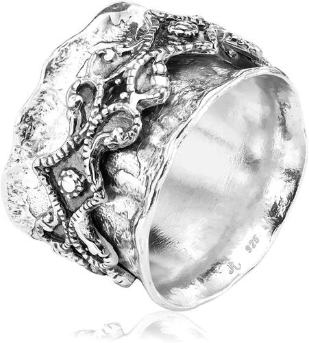 JEAN RACHEL JEWELRY Anillo giratorio de plata de ley 925 para mujeres y hombres, banda de encaje llamativo, oxidado, estilo vintage, hipoalergénico,