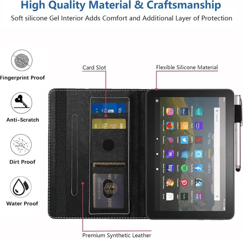 Vista 6 de Funda para tablet Kindle Fire HD 8/Fire HD 8 Plus (12ª/10ª generación, versión 2022/2020), funda delgada de piel sintética con ranura para tarjeta