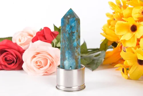 Vista 3 de ChezMax Botella de agua de cristal con columna de cristal de cuarzo natural intercambiable, cristal de apatita azul, sin botella de agua