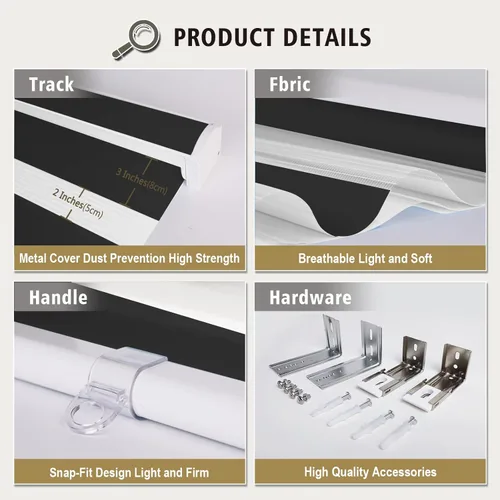 Vista 4 de SUAKY Zebra Blinds - Persianas sin cordones, de doble capa con cenefa, control de luz transparente o de privacidad, persianas de cebra para ventanas