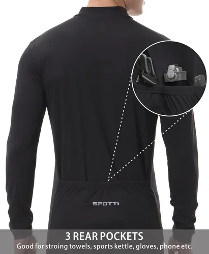 Vista 4 de Spotti Playera de mangas largas para ciclismo, para hombre. Remera para ciclismo, transpirable y de secado rápido.