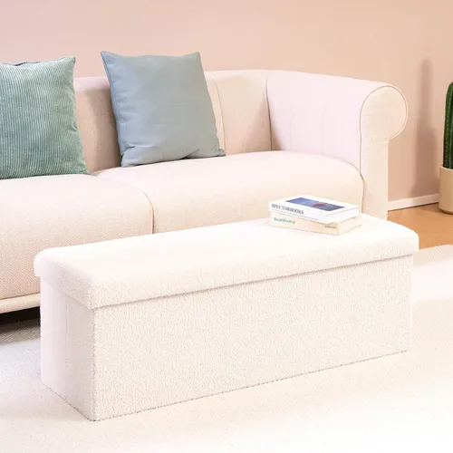 Vista 167 de PINPLUS Otomanas otomanas de almacenamiento con forma cuadrada con reposapiés de almacenamiento para sala de estar, asiento otomano Boucle para Gris