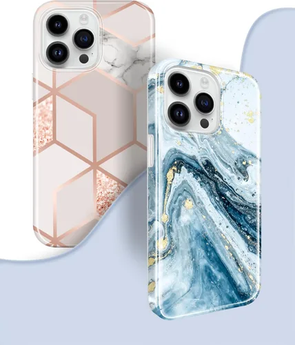 Vista 7 de JIAXIUFEN Funda diseñada para iPhone 14 Pro Max, diseño de mármol con purpurina dorada, delgada, a prueba de golpes, funda de silicona de goma suave
