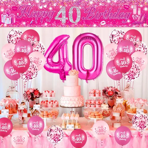 Vista 15 de Sweet 16 Pink Birthday Decorations - 20 Pcs Balloons, 40 Inch Number 16, Happy Sweet 16 Banner