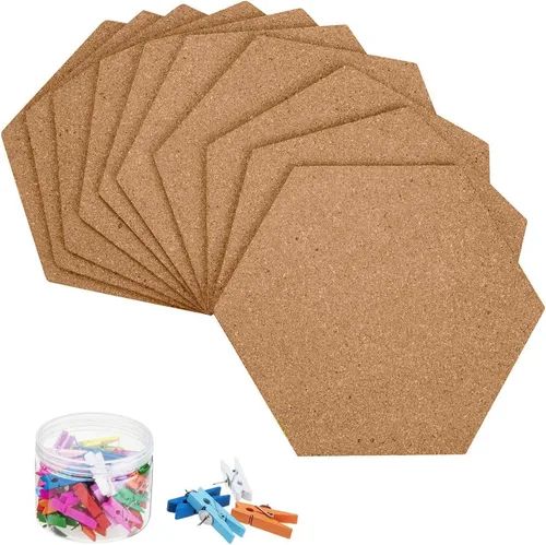 HBlife Azulejos hexagonales de corcho, paquete de 10 tableros de corcho autoadhesivos para pared, tablón de anuncios decorativo para oficina, hogar,