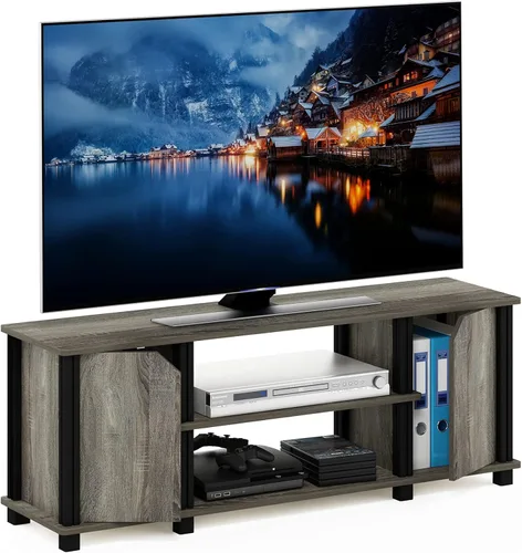 Vista 21 de Furinno Jaya - Soporte de diseño simple para TV de hasta 55 pulgadas con compartimentos, americano/cromado/negro