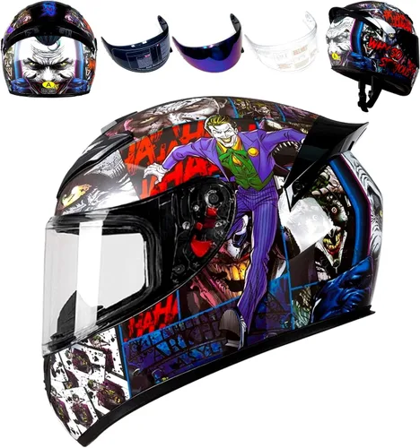 Vista 9 de HTLNUZD - Casco de motocicleta de cara completa, compatible con Pinlock, viseras transparentes y tintadas, modelo aprobado por DOT, casco de moto