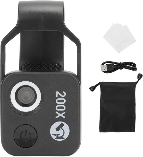 Vista 6 de Lente de microscopio para teléfono, diseño de clip de microscopio mini 200X, microscopio portátil con luz LED CPL para Jadestone Metal (negro)