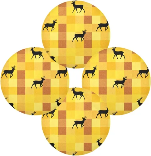 Vista 2 de Yellow Fresh Deer Round Reversible placemats Washable placemats for Dining Table Set of 4 15x15 in individuales para comedor