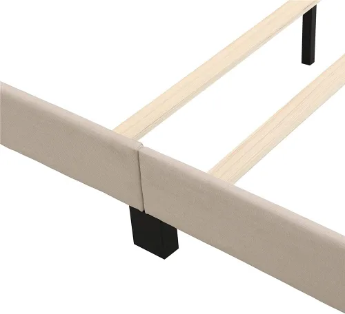 Vista 8 de Elegante cama tapizada de madera con plataforma tapizada de madera, tamaño Queen, marco de cama con cabecera tapizada de tela de lino con botones