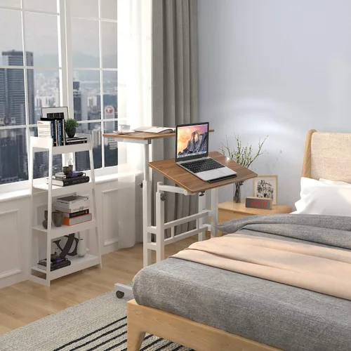 Vista 4 de DlandHome Escritorio móvil de pie, escritorio con ruedas, escritorio para sentarse, escritorio de computadora móvil, escritorio de pie ajustable
