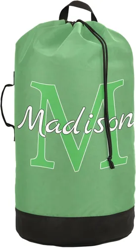 Vista 14 de Beige Bolsa de lavandería de viaje de nylon personalizada para equipaje Organizador de ropa sucia personalizada con cierre de cordón y correas