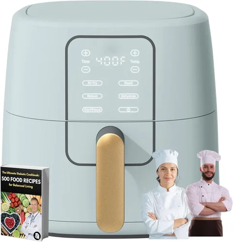 Freidora de aire de 6 cuartos de galón con tecnología TurboCrisp y pantalla activada por tacto, 1750 W, 4 preajustes de cocción, temperatura