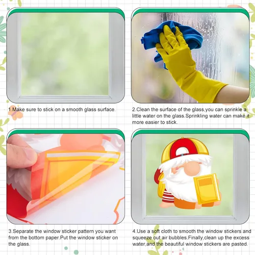 Vista 7 de Whaline 8 hojas de calcomanías para ventana de regreso a clases, gnomo, autobús, lápiz estático de doble cara, calcomanías de ventana para el primer