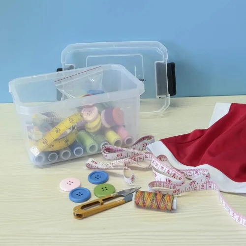 Vista 4 de Teyyvn Mini caja de plástico con tapa de bloqueo (paquete de 4, 2 L, transparente)