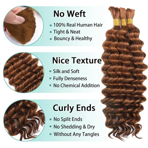 Vista 57 de Cabello Humano para Trenzar para Trenzas Boho 3 Paquetes/Pack 110g (3.88 oz) 14 Pulgadas Cabello Humano a Granel Ondulado Profundo para Trenzar
