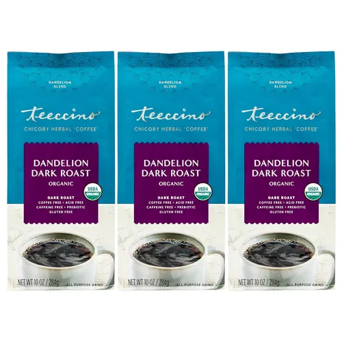 Vista 20 de Teeccino Alternativa de Café de Achicoria Diente de León Arándano Vainilla - Café Herbal Molido que es Prebiótico, Sin Cafeína y Sin Ácido, Tostado