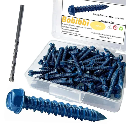Vista 16 de Anclaje de tornillo de hormigón de cabeza plana de 1/4 x 1-1/4 pulgadas, para anclar a mampostería, bloque o ladrillo (100 unidades)