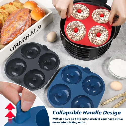 Vista 2 de Webake Molde de silicona para freidora de aire para hornear, moldes de donas antiadherentes de 4 cavidades, sin BPA, apto para lavavajillas, juego