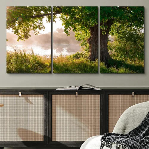 Vista 3 de Lienzo de 3 piezas, arte contemporáneo, decoración de pared moderna, cascada y flores