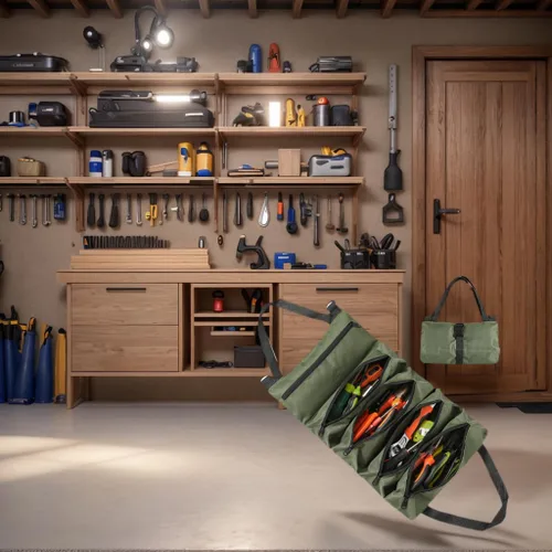 Vista 4 de Bolsa de herramientas enrollable resistente – Organizador de rollos de herramientas de mano de 5 bolsillos Bolsa de herramientas impermeable