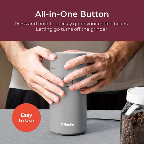 Vista 6 de MuellerLiving Molinillo de café eléctrico para especias, nueces, hierbas y granos de café, cuchilla afilada, acero inoxidable - gris