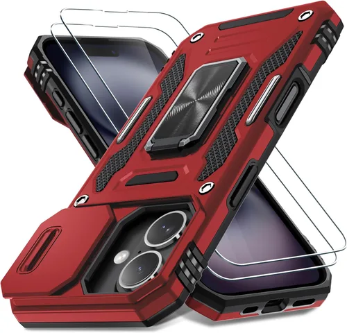 Vista 54 de DEERLAMN Funda para iPhone Air de 6.5 pulgadas con cubierta deslizante para cámara + protector de pantalla (2 paquetes), soporte de anillo giratorio