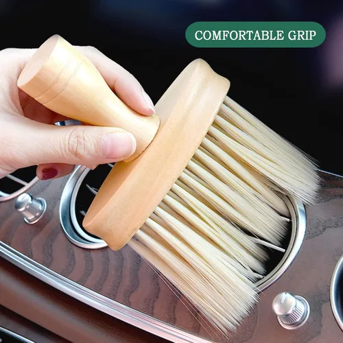 Vista 2 de Cepillo de limpieza ultra suave para el interior del automóvil, para quitar el polvo y limpiar profundamente, mango de madera, paquete de 2