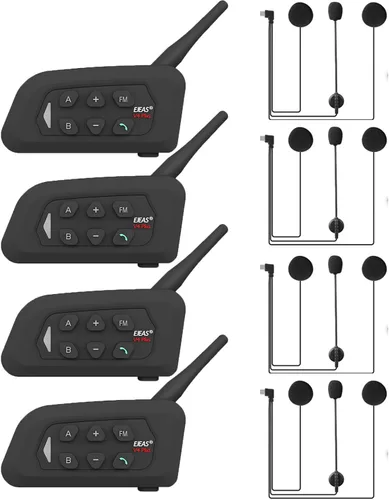 Vista 4 de MIMIRACLE V4 Plus Casco de Motocicleta Bluetooth Intercomunicador, Auriculares hasta 4 Conductores 1500M IP65 Impermeable Sistema de Comunicación 1