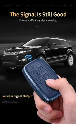 Vista 4 de SANRILY 1 funda para llave Range Rover de cuero de protección completa para Land Rover Discovery Sport LR4 Jaguar sin llave-negro, Negro