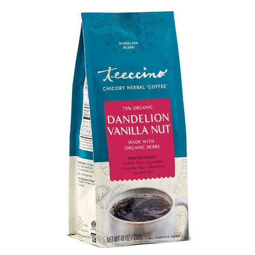 Vista 18 de Teeccino Alternativa de Café de Achicoria Diente de León Arándano Vainilla - Café Herbal Molido que es Prebiótico, Sin Cafeína y Sin Ácido, Tostado