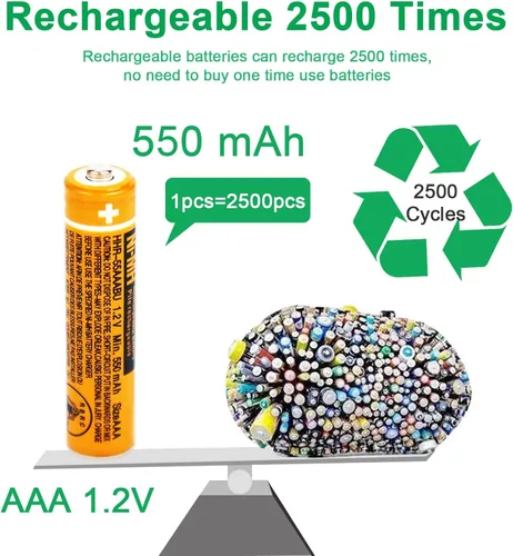 Vista 5 de kalingyubee 4 unids NI-MH AAA batería recargable HHR-55AAABU 1.2V 550mah AAA batería para teléfonos inalámbricos Panasonic