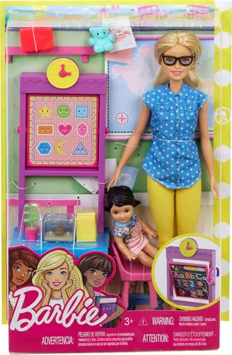 Vista 6 de Muñecas y juego de Barbie Profesora con muñeca de moda, muñeca pequeña, muebles y accesorios incluyendo pizarra reversible