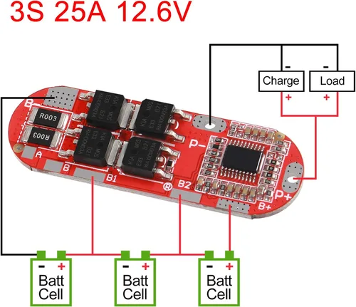 Vista 3 de ACEIRMC 2 unids BMS 3S 25A 12.6V placa de protección de batería para li-ion litio 18650 paquetes