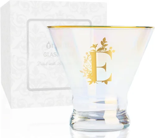 Vista 25 de Onebttl Vasos de Martini iridiscentes sin tallo con inicial M, regalos personalizados para mujeres, 8 onzas, regalos de cóctel, vasos de alcohol