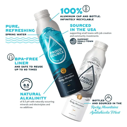 Vista 3 de Proud Source - Agua de manantial con gas, minerales naturales + burbujas ligeras, aluminio infinitamente reciclable, sin BPA
