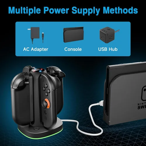 Vista 3 de Charging Dock for Nintendo Switch 2 Joycon - 4 in 1 Magnetic Charger Fast Controller Charging Station with RGB Lights, 3.3FT Charging Cable