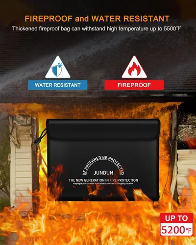 Vista 2 de JUNDUN Bolsa de documentos ignífuga con aislamiento térmico de 5200 ℉, bolsa de dinero impermeable e ignífuga de 14.0 x 10.4 pulgadas, bolsa