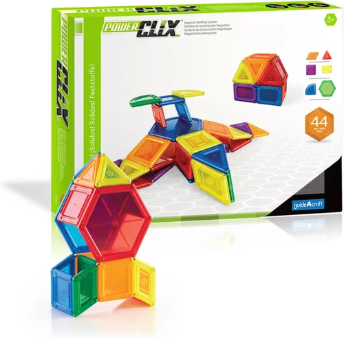 Guidecraft PowerClix - Juego de bloques de construcción magnéticos sólidos, 44 piezas de azulejos magnéticos, juguete educativo de construcción