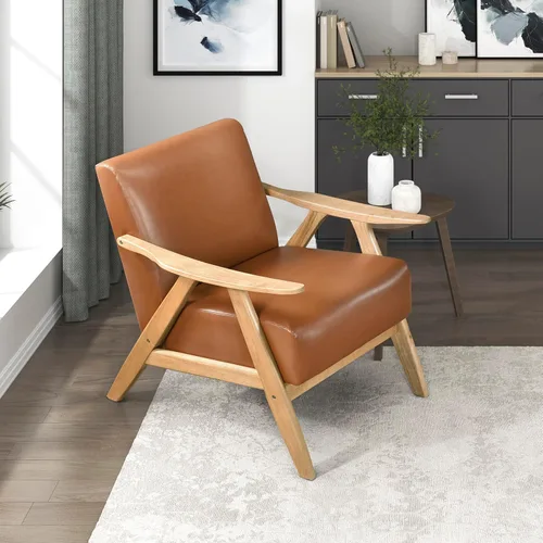 Vista 15 de Lexicon Silla de Acento Moderna de Mediados de Siglo con Marco de Madera Sólida en Acabado de Nogal, Sillón de Descanso Tapizado para Sala de Estar