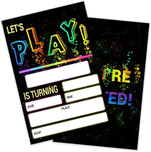 Vista 7 de Let's Jump Invitaciones para fiesta de cumpleaños, tarjetas de invitación de fiesta de trampolín brillante de 4 x 6 pulgadas (20 tarjetas + sobres)