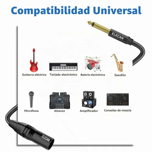 Vista 6 de Elecan Cable de micrófono XLR hembra a TS mono desequilibrado de 1/4 pulgadas 6.35mm 1.2 m, adaptador de cable de conexión profesional