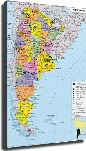 Póster de lienzo con diseño de mapa geopolítico de Argentina, impresión HD, diseño retro pintado moderno para el hogar, dormitorio, habitación