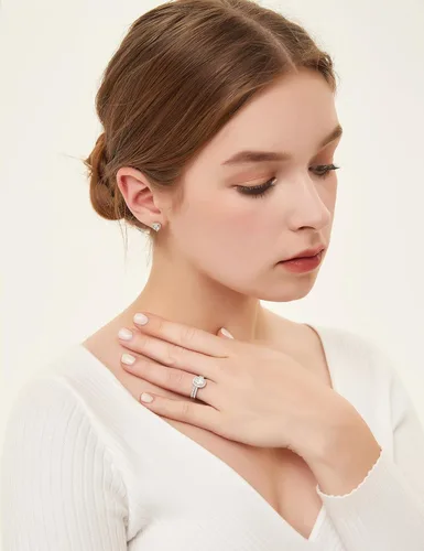 Vista 5 de EAMTI - Juego de anillos de novia de plata de ley 925 con circonita de 1.25 qte, corte ovalado, anillo de compromiso para mujer, tallas 4-10