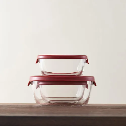 Vista 4 de HARIO KST-2012-R Contenedor de almacenamiento de vidrio resistente al calor, fabricado en Japón, rojo, 3 piezas