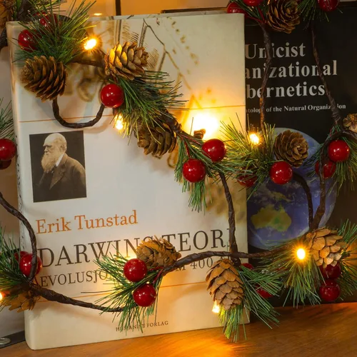 Vista 5 de FUNPENY - Cadena de luces de conos de pino de Navidad, 1.99 m con 20 LED, agujas de pino con bayas rojas, guirnalda de luz de otoño, decoración
