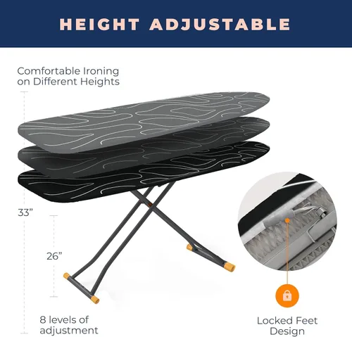 Vista 4 de Tabla de planchar, tabla de planchar compacta y ahorradora de espacio con cubierta extra gruesa de 3 capas, altura ajustable, fácil almacenamiento