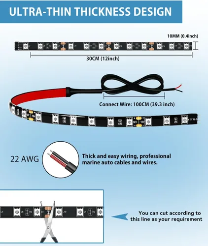 Vista 6 de Tiras de luz LED para coche de 12" Tiras de luz LED ámbar conectables para coches, motocicletas, carritos de golf, barcos, marina, impermeables