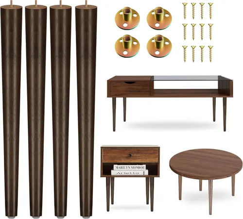 Vista 16 de Yes4All Juego de 4 patas de muebles de madera redondas de 6 pulgadas, pies de repuesto ajustables para sofá, cama, cómoda y otomanas, patas cónicas