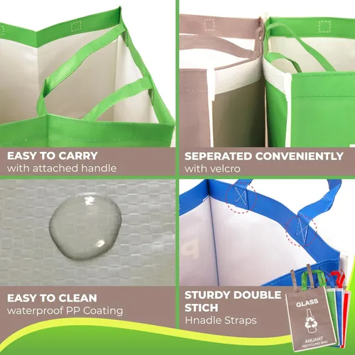 Vista 4 de Bolsas separadas para reciclaje de basura para cocina, oficina en casa, de gran tamaño, resistentes, de doble asa, contenedores de clasificación